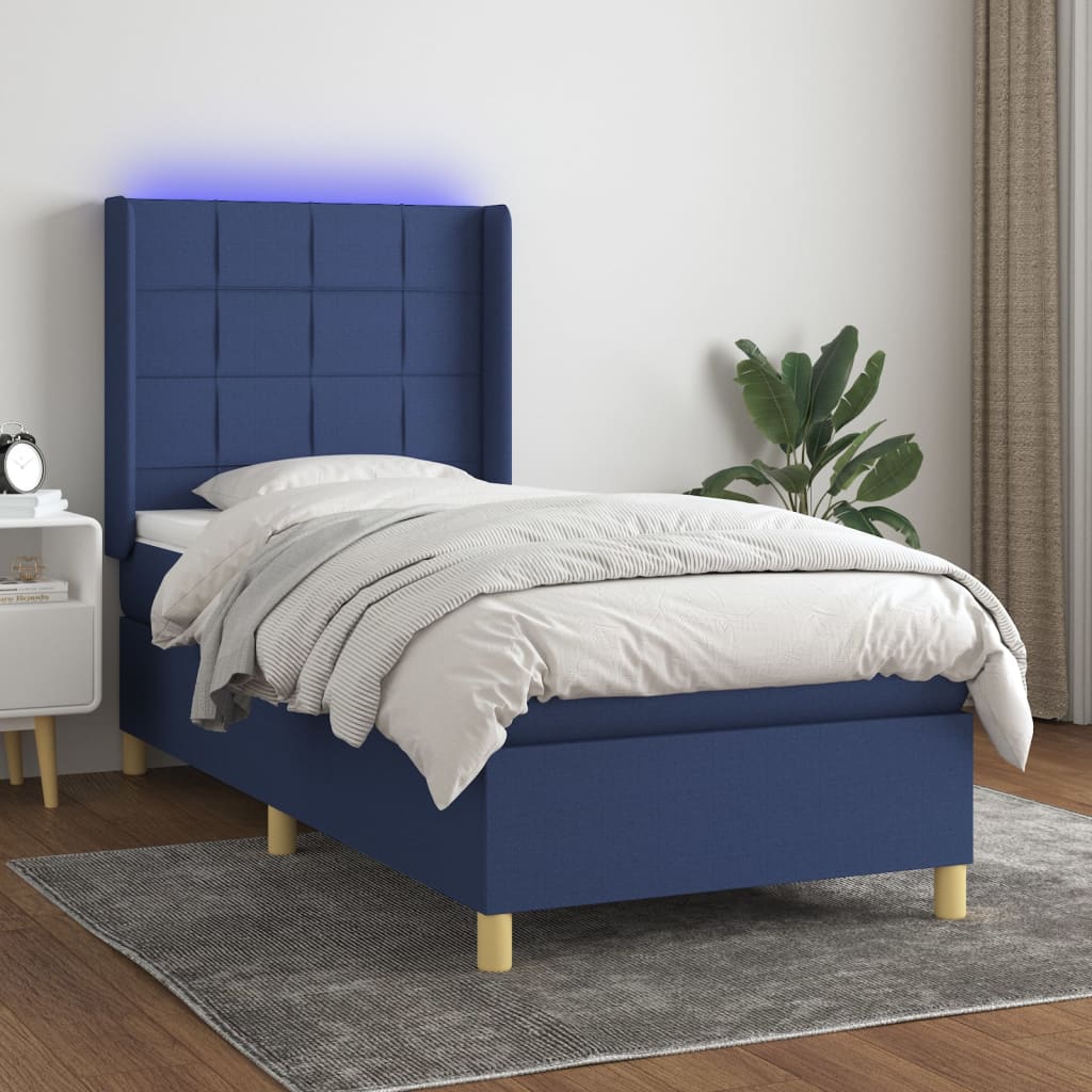 Krevet box spring s madracem LED plavi 80 x 200 cm od tkanine