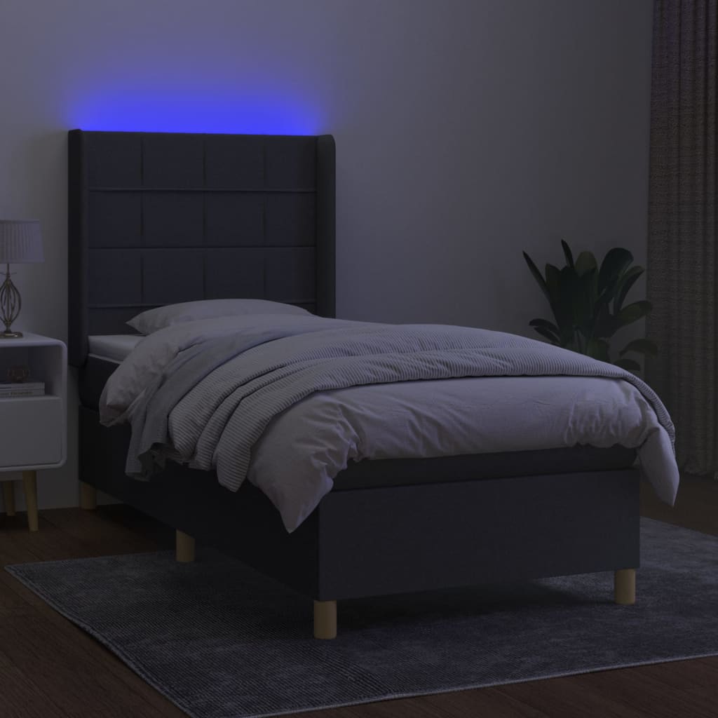 Krevet box spring s madracem LED tamnosivi 90x190 cm tkanina