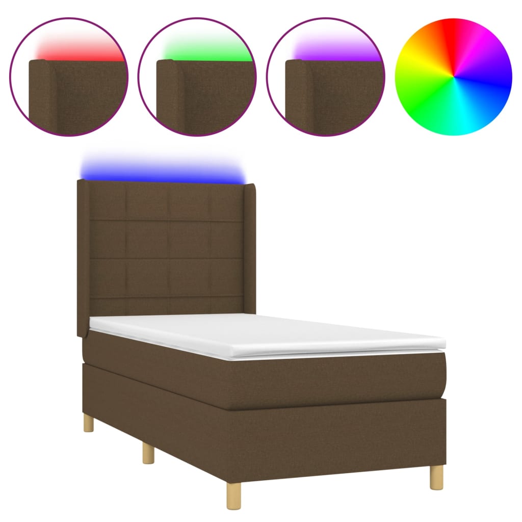 Krevet box spring s madracem LED tamnosmeđi 90x190 cm tkanina