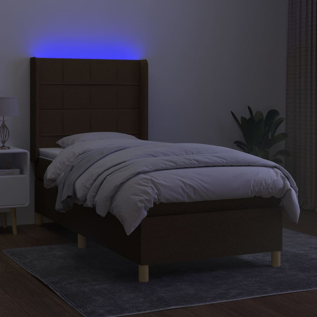 Krevet box spring s madracem LED tamnosmeđi 90x190 cm tkanina