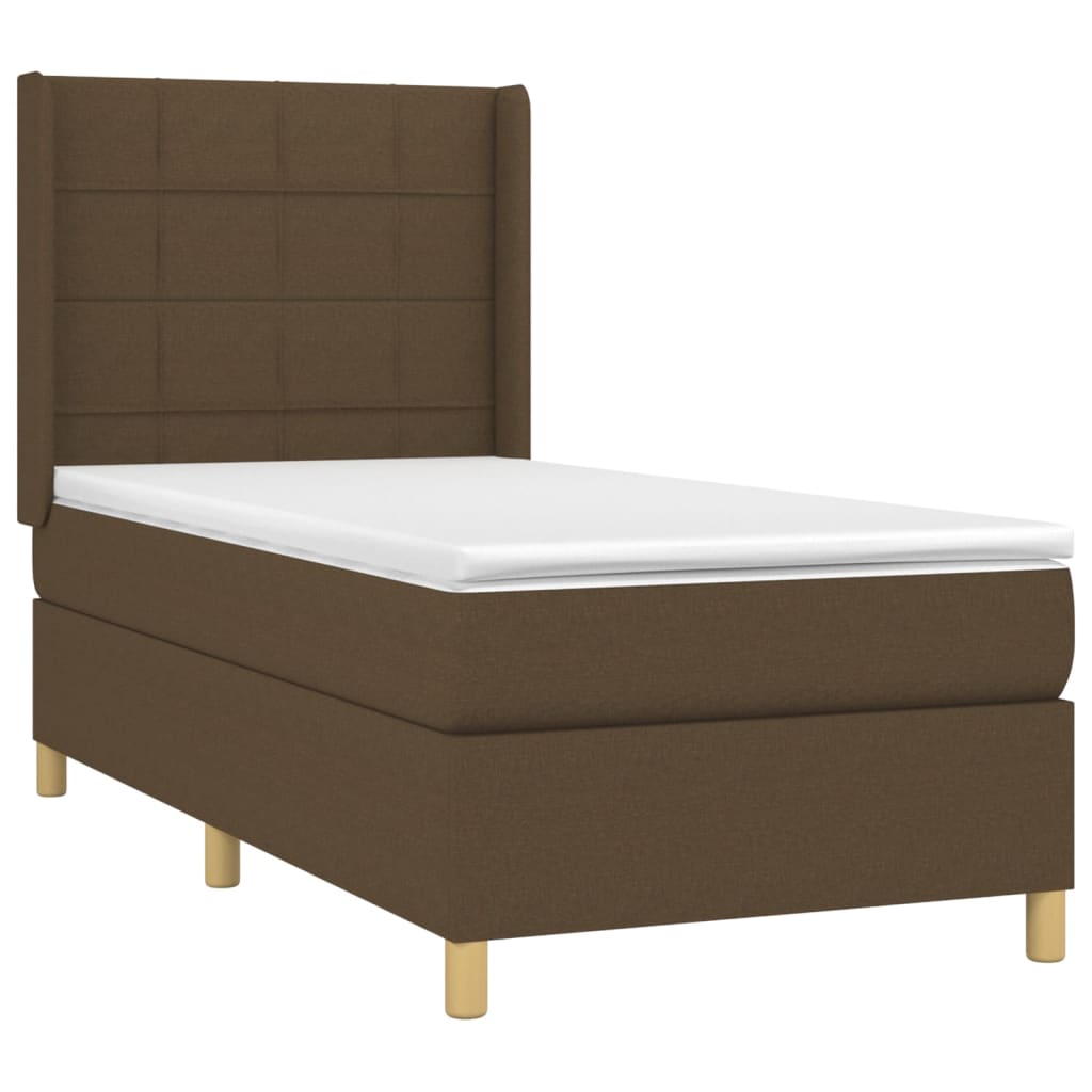 Krevet box spring s madracem LED tamnosmeđi 90x190 cm tkanina