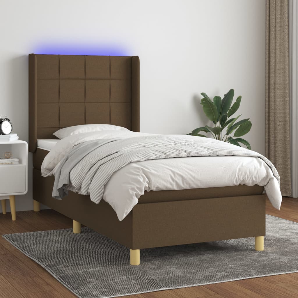 Krevet box spring s madracem LED tamnosmeđi 90x190 cm tkanina