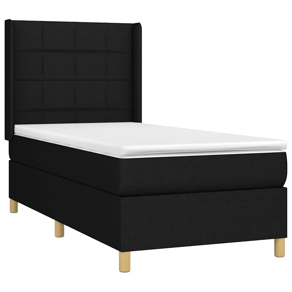 Krevet box spring s madracem LED crni 90x200 cm od tkanine