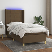 Krevet box spring s madracem LED tamnosmeđi 90x200 cm tkanina
