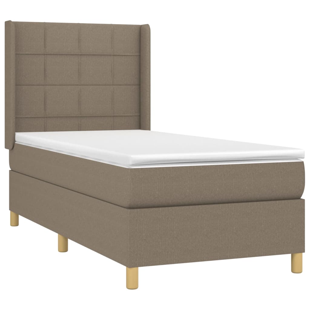 Krevet box spring s madracem LED smeđesivi 90x200 cm tkanina
