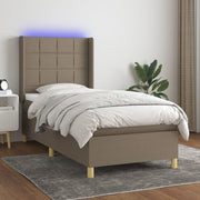 Krevet box spring s madracem LED smeđesivi 100x200 cm tkanina