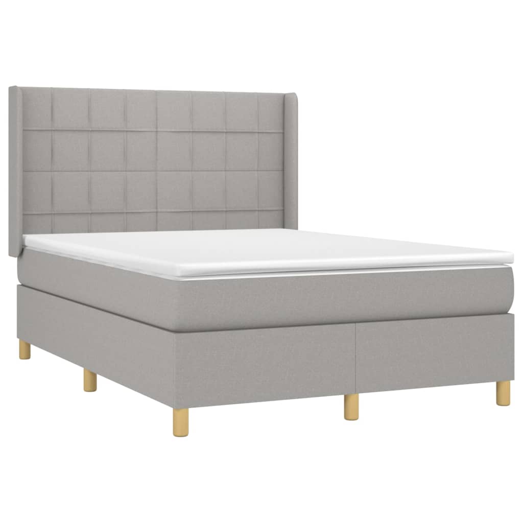 Krevet box spring s madracem LED svjetlosivi 140x190 cm tkanina
