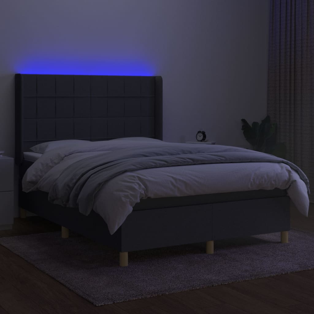 Krevet box spring s madracem LED tamnosivi 140x200 cm tkanina