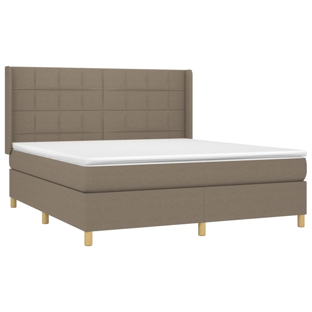 Krevet box spring s madracem LED smeđesivi 160x200 cm tkanina