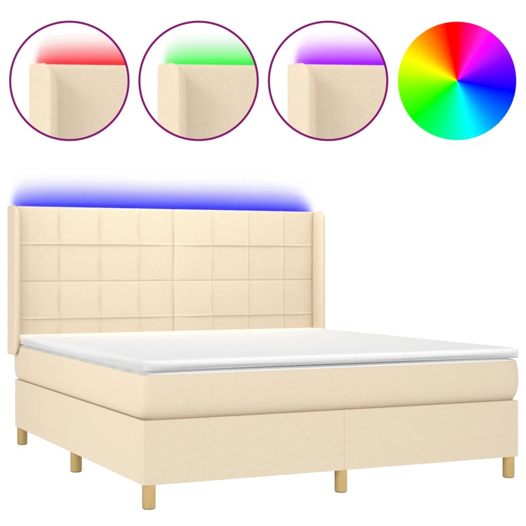 Krevet box spring s madracem LED krem 160x200 cm od tkanine