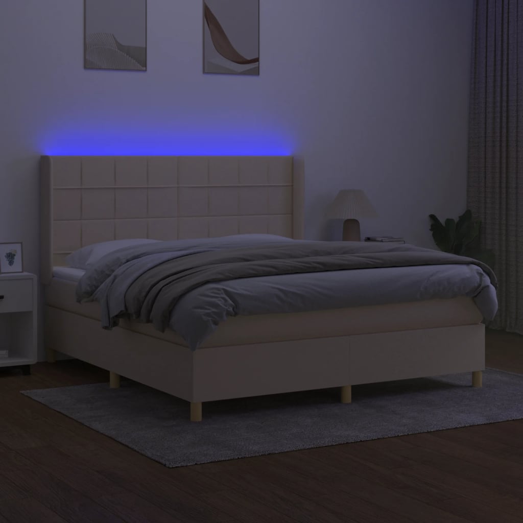 Krevet box spring s madracem LED krem 160x200 cm od tkanine
