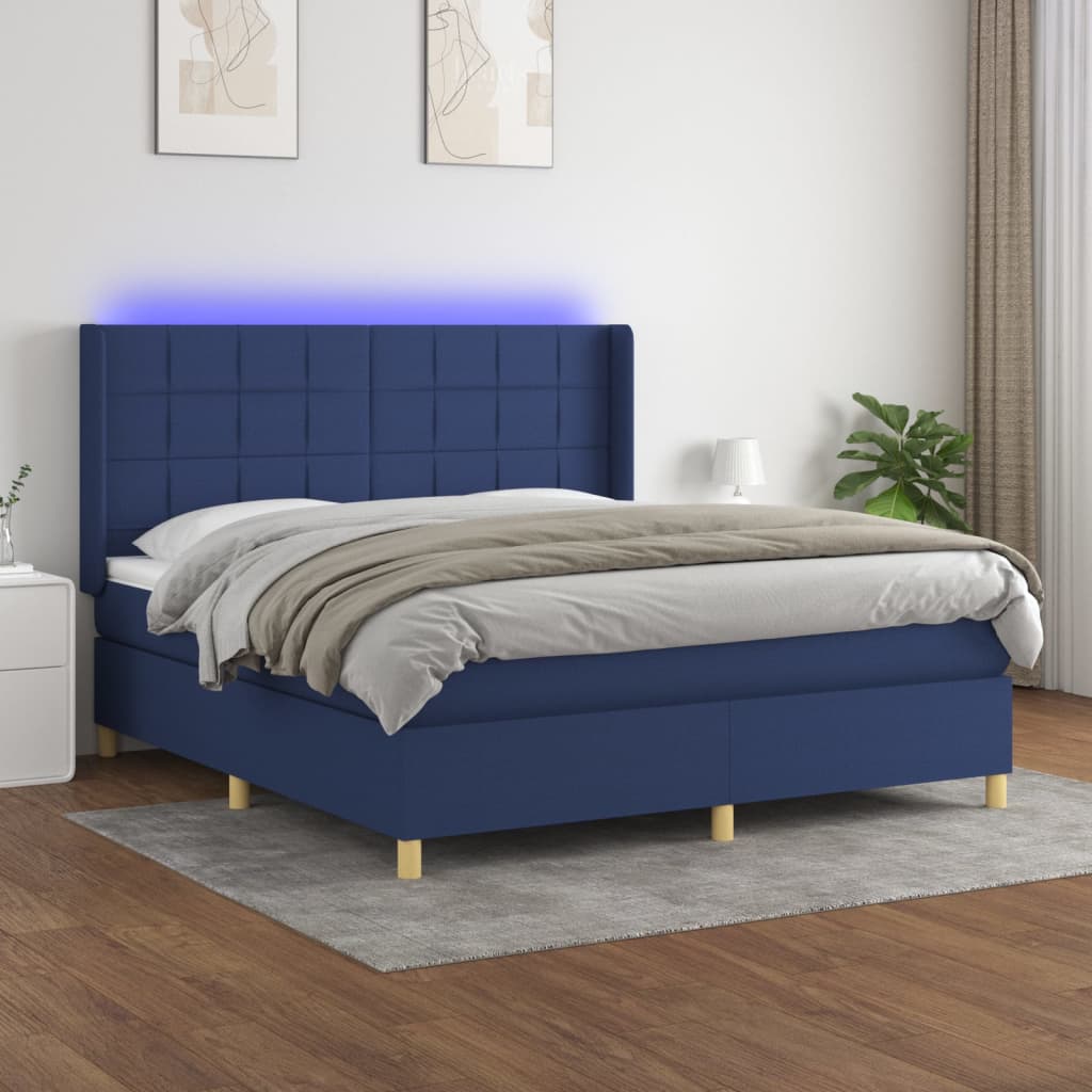 Krevet box spring s madracem LED plavi 160x200 cm od tkanine