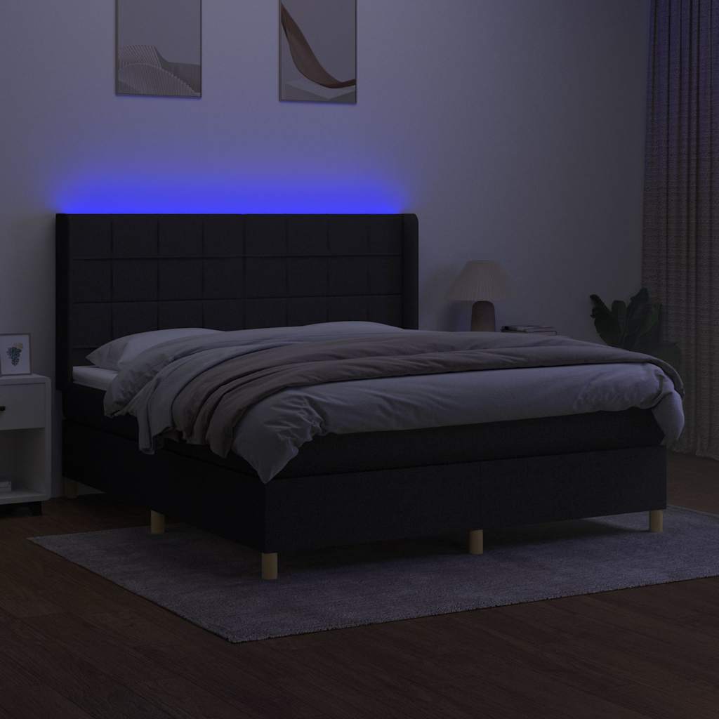 Krevet box spring s madracem LED crni 180x200 cm od tkanine