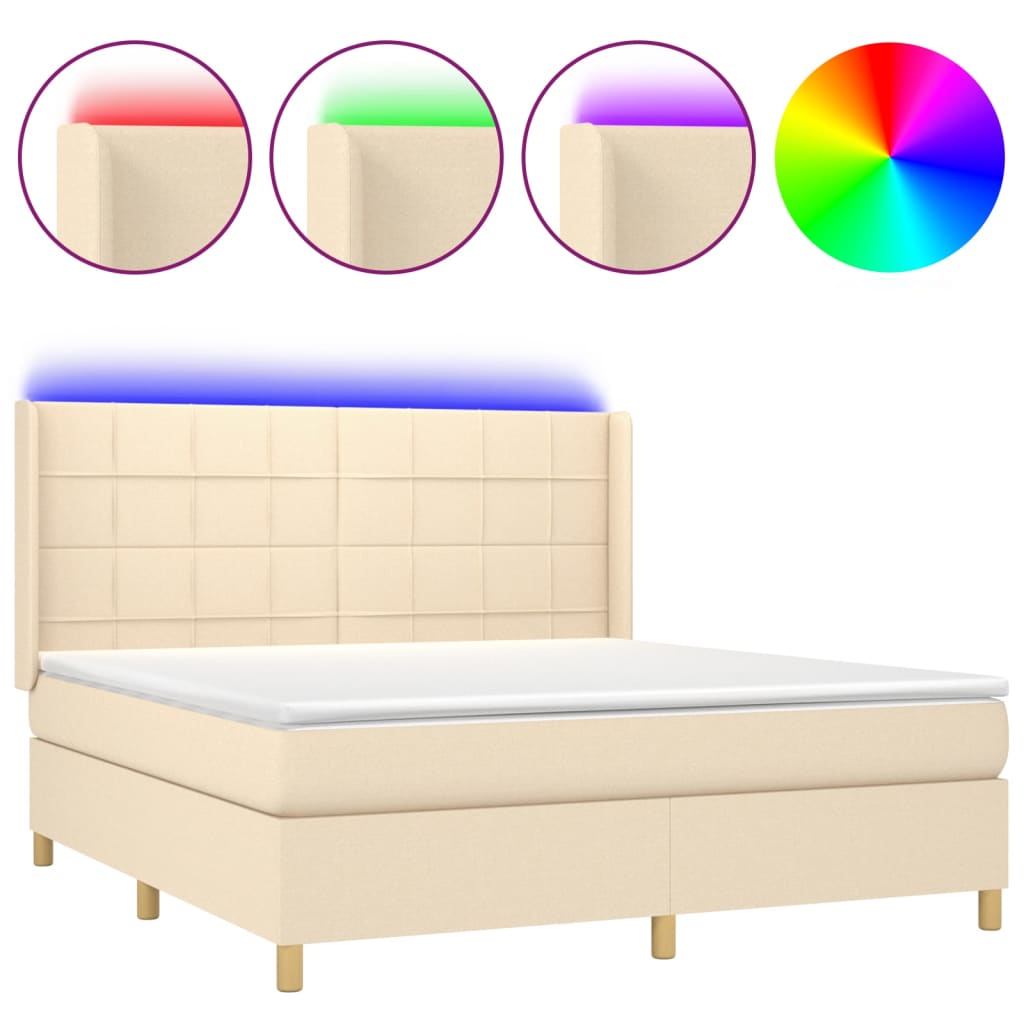 Krevet box spring s madracem LED krem 180x200 cm od tkanine
