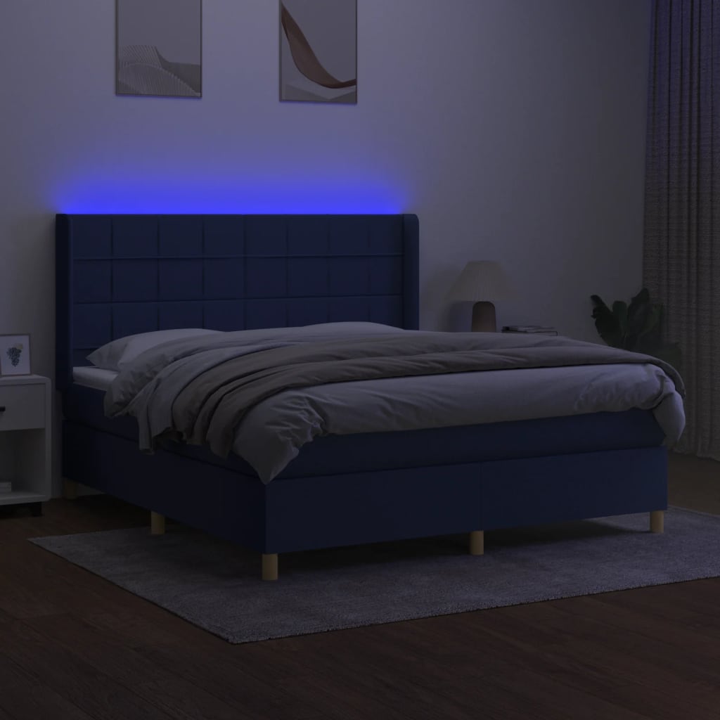 Krevet box spring s madracem LED plavi 180x200 cm od tkanine