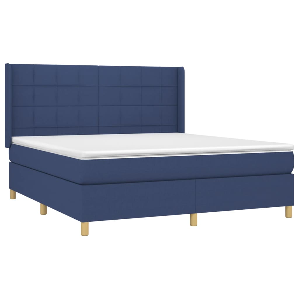 Krevet box spring s madracem LED plavi 180x200 cm od tkanine