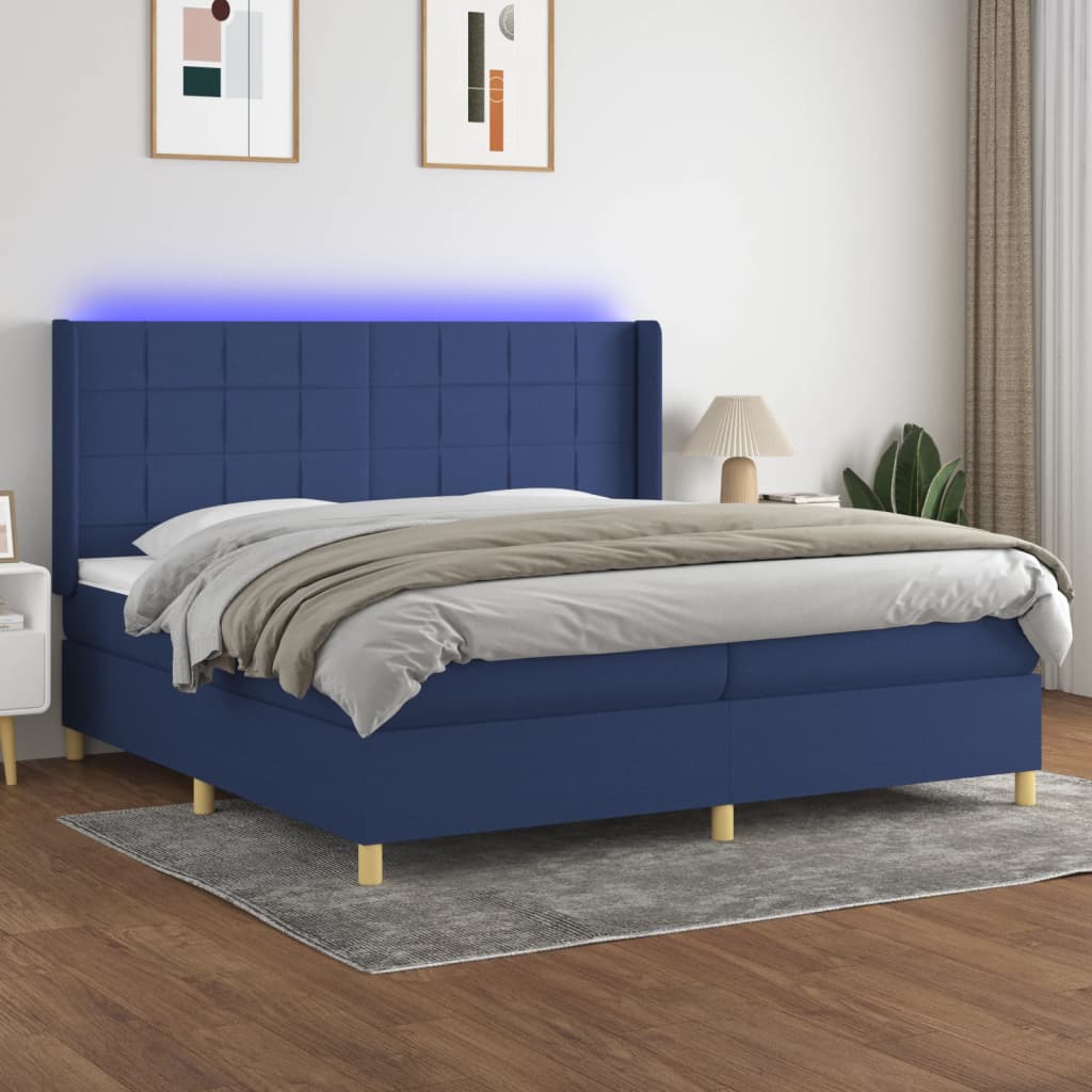 Krevet box spring s madracem LED plavi 200x200 cm od tkanine