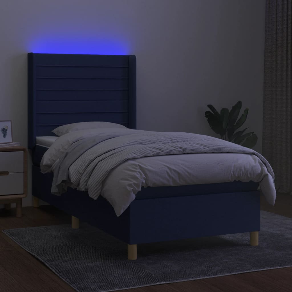 Krevet box spring s madracem LED plavi 80 x 200 cm od tkanine