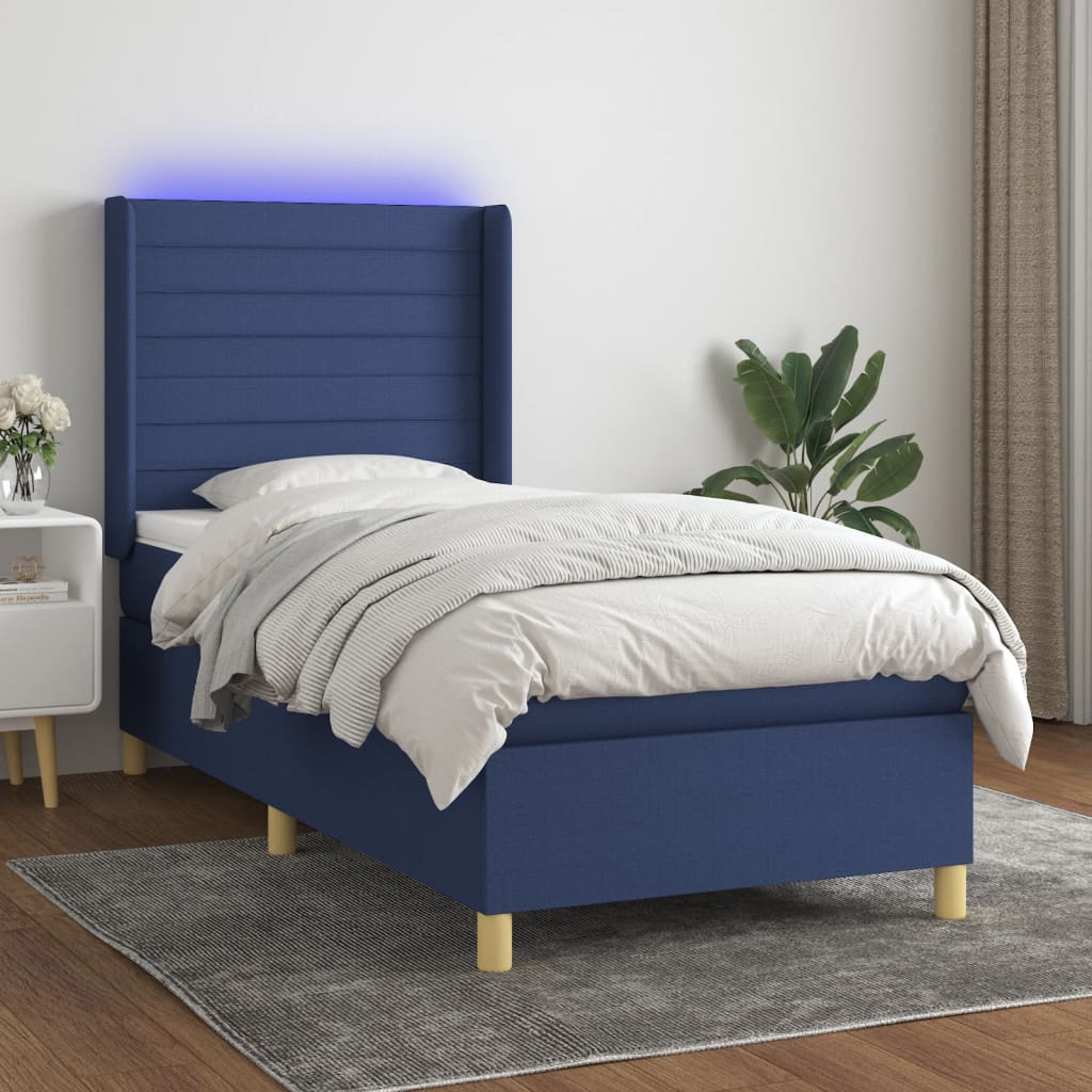 Krevet box spring s madracem LED plavi 80 x 200 cm od tkanine