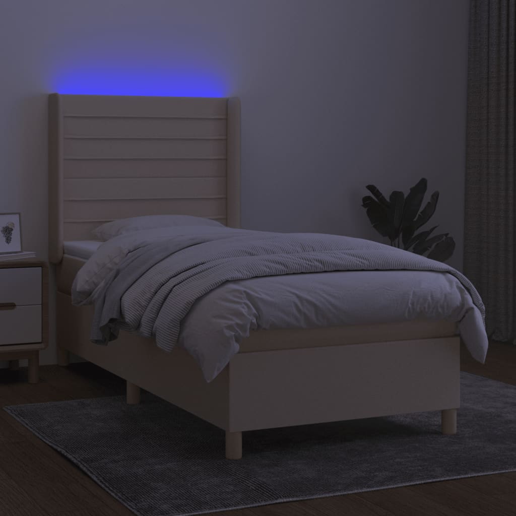 Krevet box spring s madracem LED krem 90x190 cm od tkanine