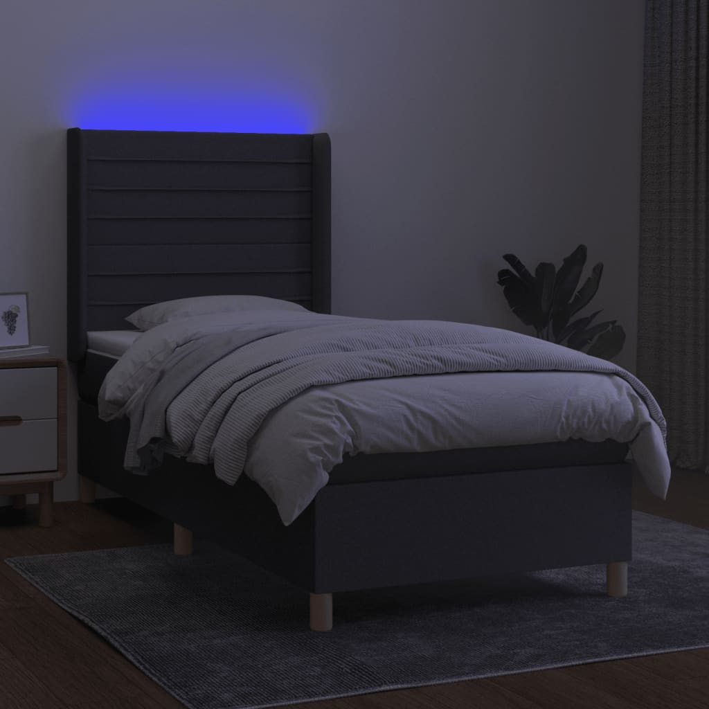 Krevet box spring s madracem LED tamnosivi 90x200 cm tkanina