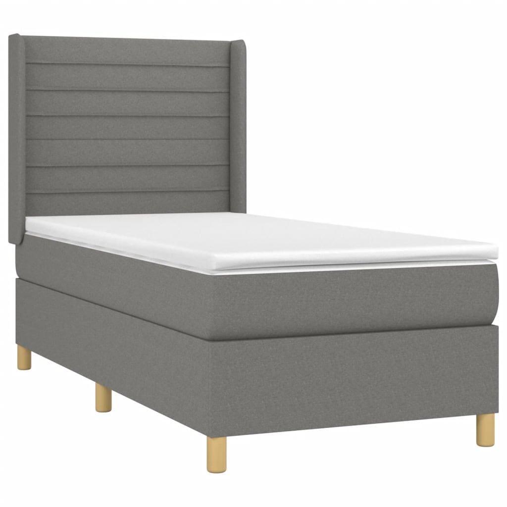 Krevet box spring s madracem LED tamnosivi 90x200 cm tkanina