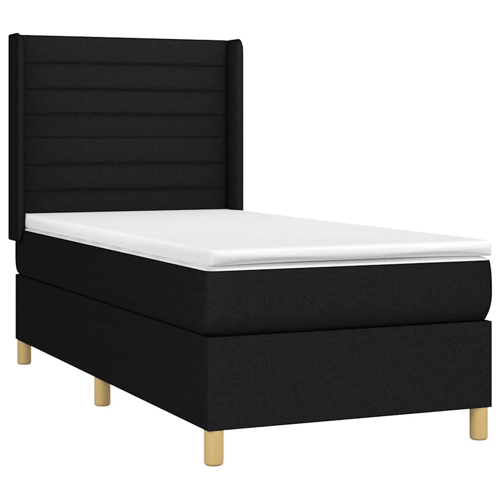 Krevet box spring s madracem LED crni 90x200 cm od tkanine