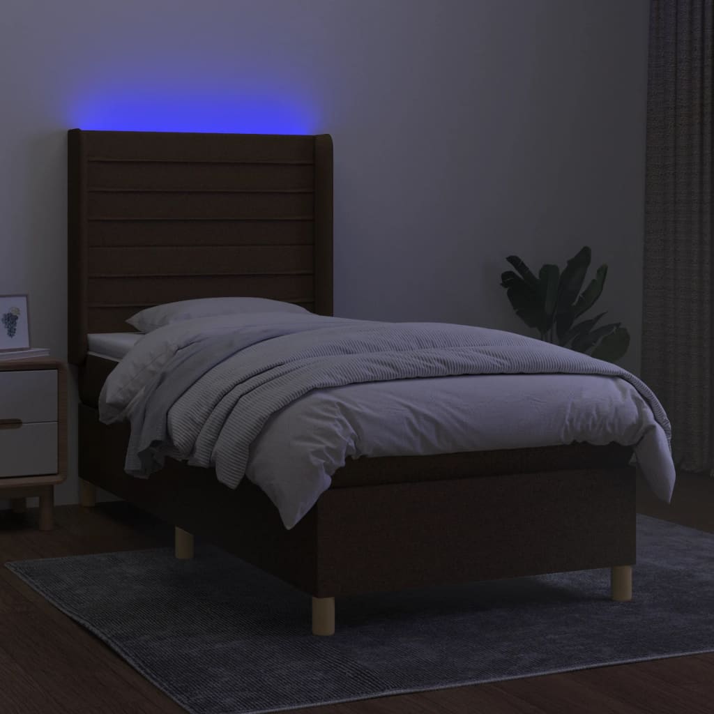 Krevet box spring s madracem LED tamnosmeđi 90x200 cm tkanina