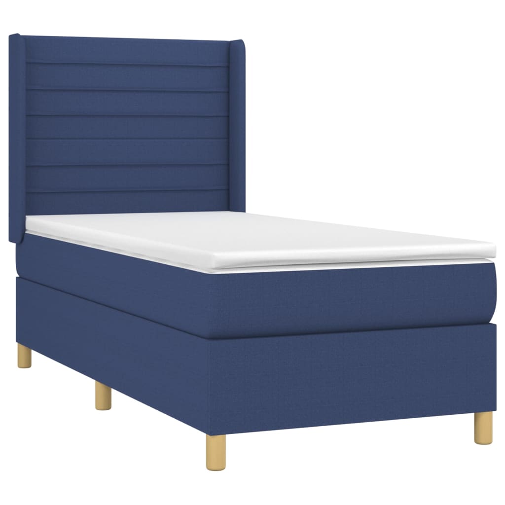 Krevet box spring s madracem LED plavi 90x200 cm od tkanine