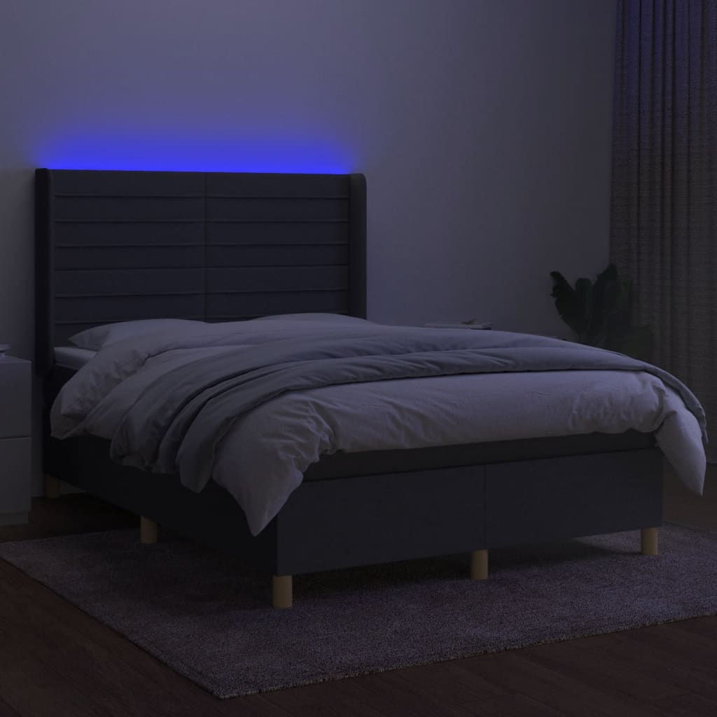 Krevet box spring s madracem LED tamnosivi 140x190 cm tkanina
