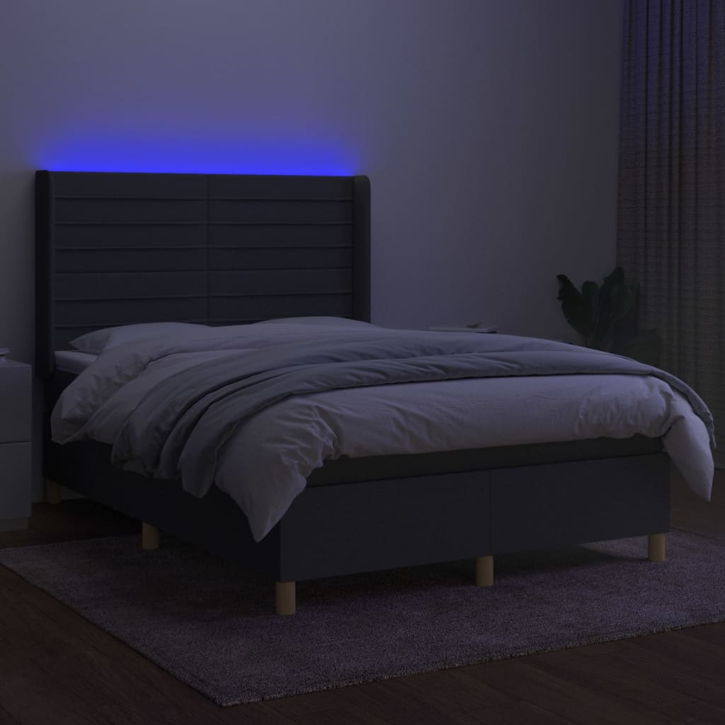Krevet box spring s madracem LED tamnosivi 140x200 cm tkanina
