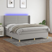 Krevet box spring s madracem LED svjetlosivi 160x200 cm tkanina