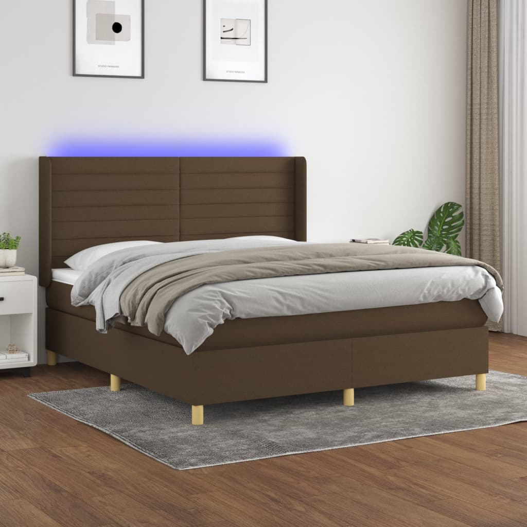Krevet box spring s madracem LED tamnosmeđi 160x200 cm tkanina