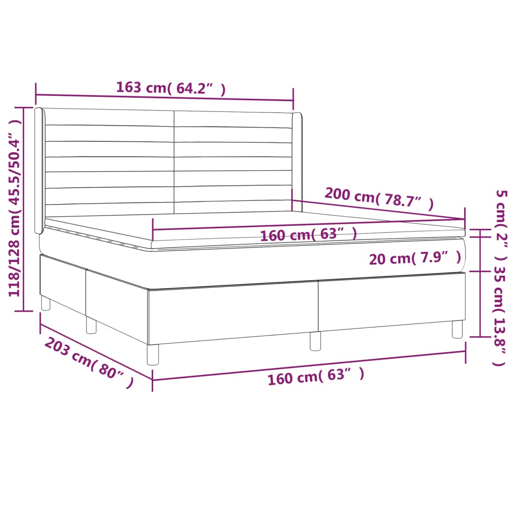 Krevet box spring s madracem LED plavi 160x200 cm od tkanine
