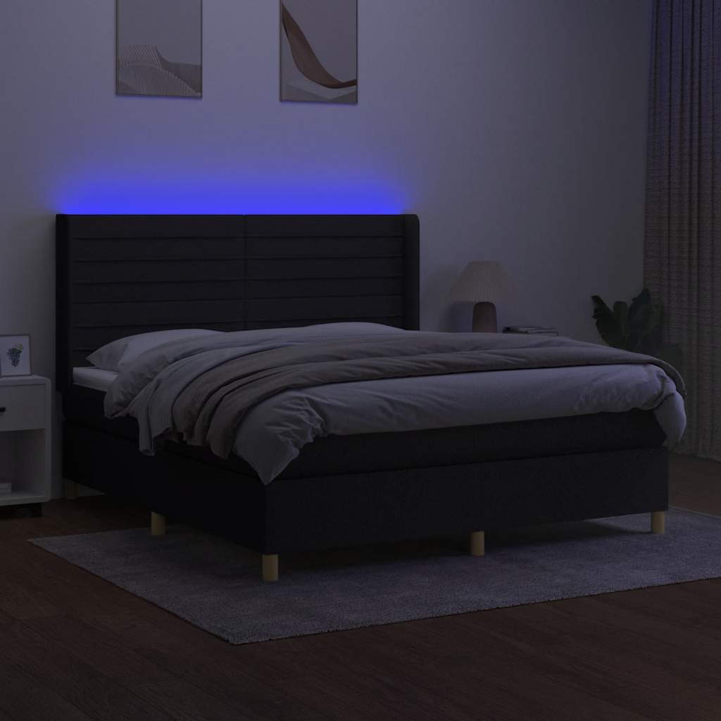 Krevet box spring s madracem LED crni 180x200 cm od tkanine