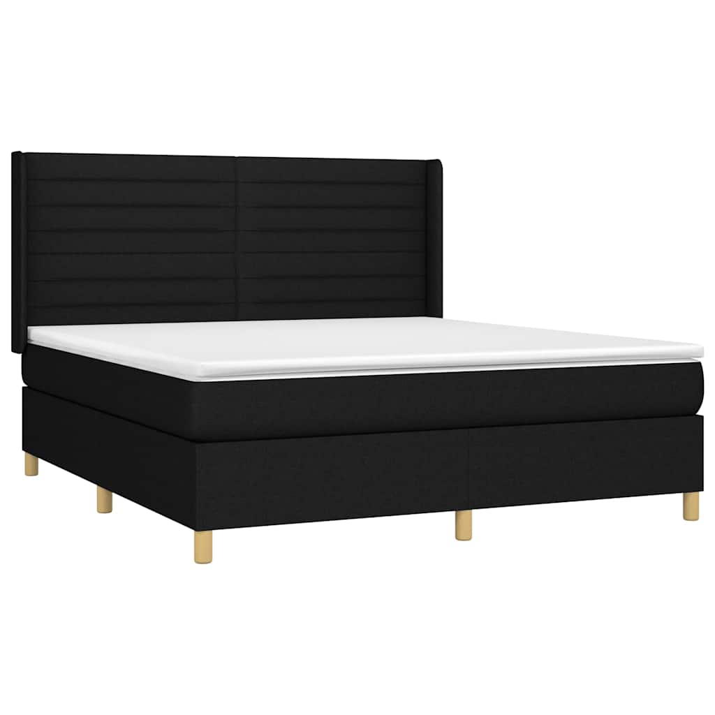 Krevet box spring s madracem LED crni 180x200 cm od tkanine