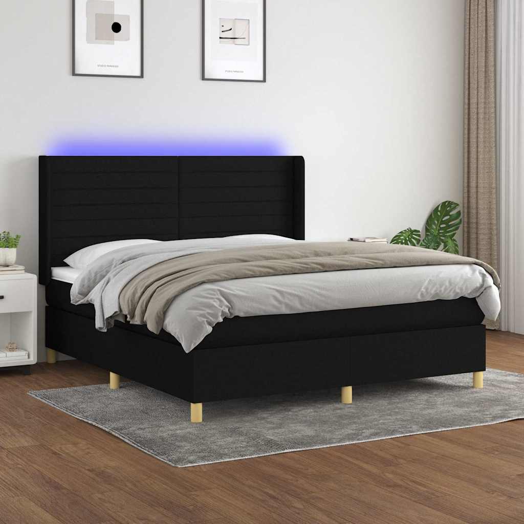 Krevet box spring s madracem LED crni 180x200 cm od tkanine