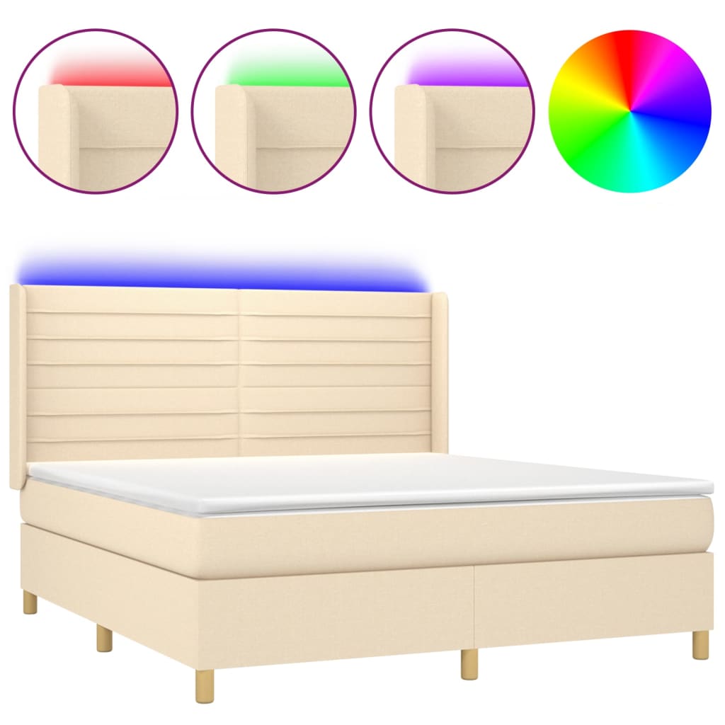 Krevet box spring s madracem LED krem 180x200 cm od tkanine