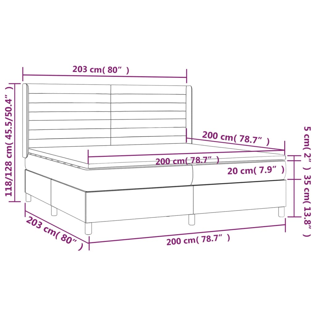 Krevet box spring s madracem LED krem 200x200 cm od tkanine