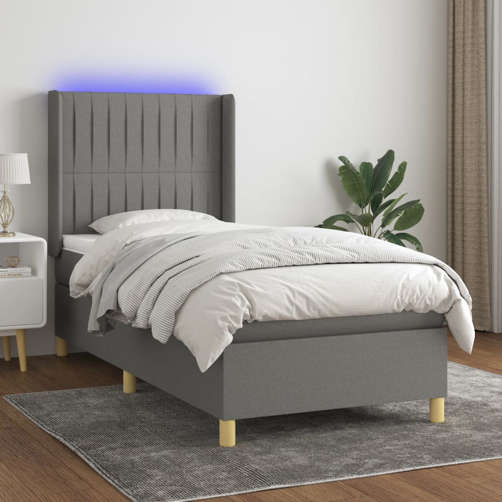 Krevet box spring s madracem LED tamnosivi 80 x 200 cm tkanina
