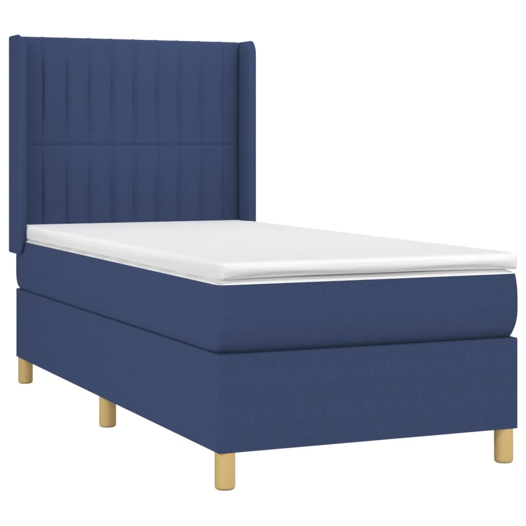 Krevet box spring s madracem LED plavi 90x200 cm od tkanine