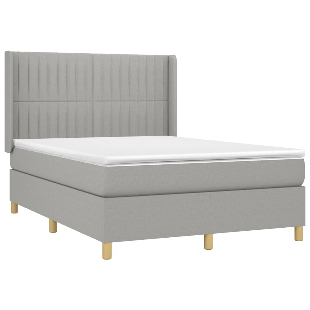 Krevet box spring s madracem LED svjetlosivi 140x190 cm tkanina