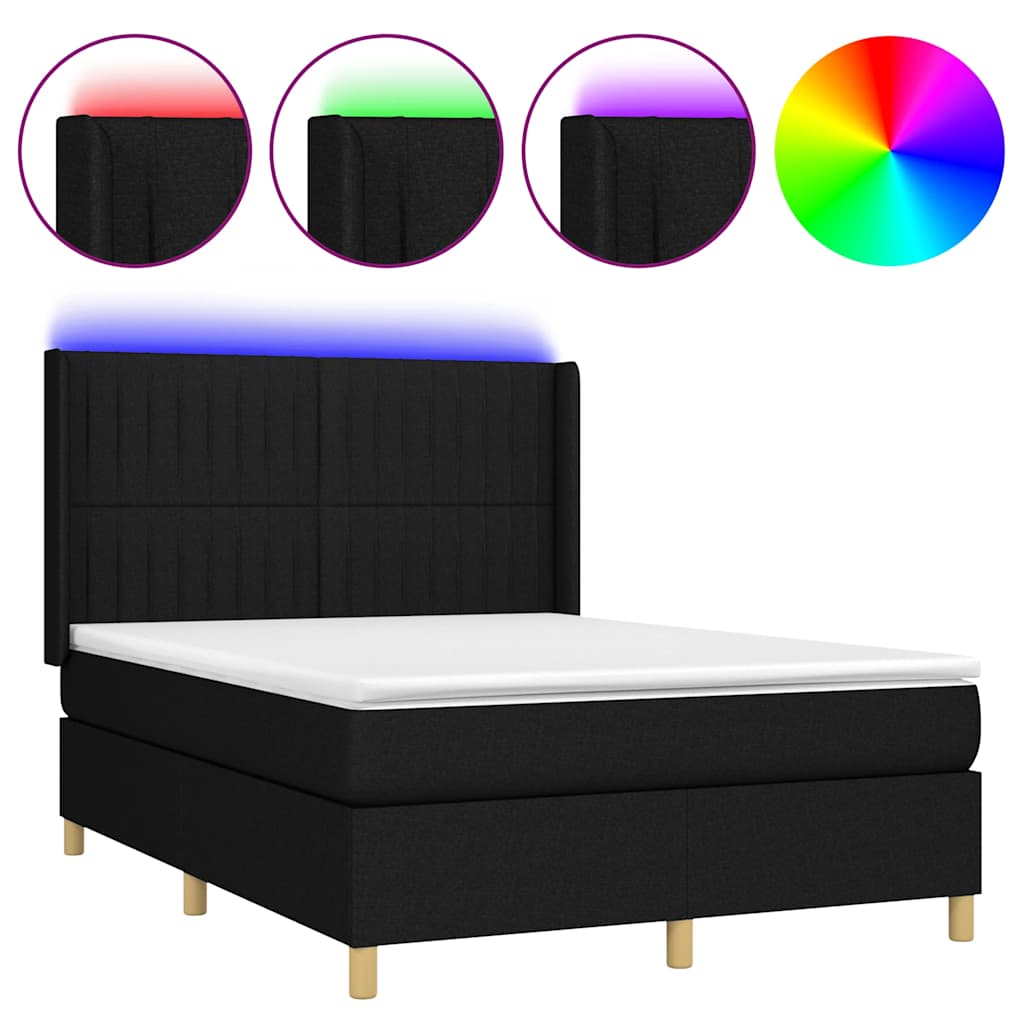Krevet box spring s madracem LED crni 140x190 cm od tkanine