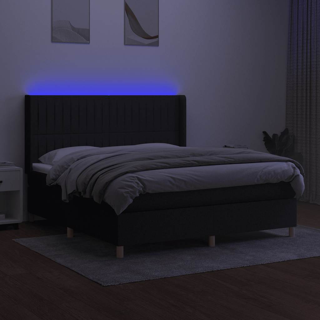 Krevet box spring s madracem LED crni 160x200 cm od tkanine
