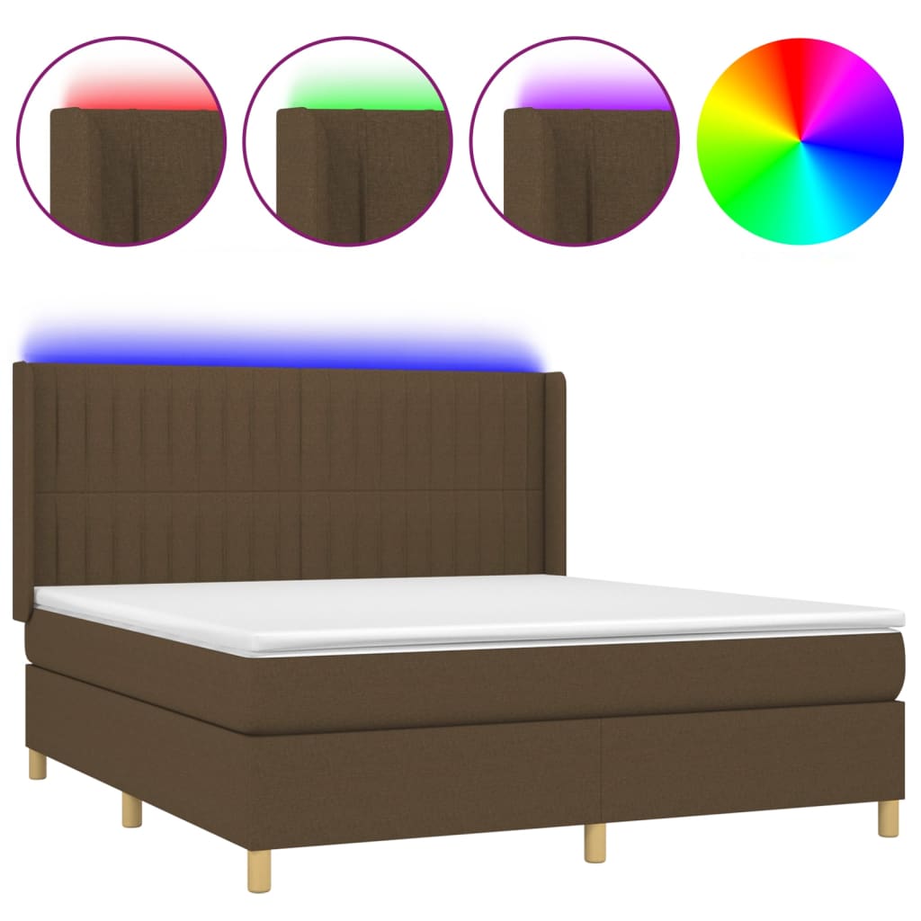 Krevet box spring s madracem LED tamnosmeđi 160x200 cm tkanina