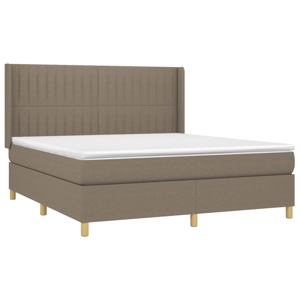 Krevet box spring s madracem LED smeđesivi 160x200 cm tkanina