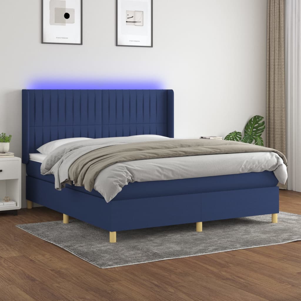 Krevet box spring s madracem LED plavi 160x200 cm od tkanine