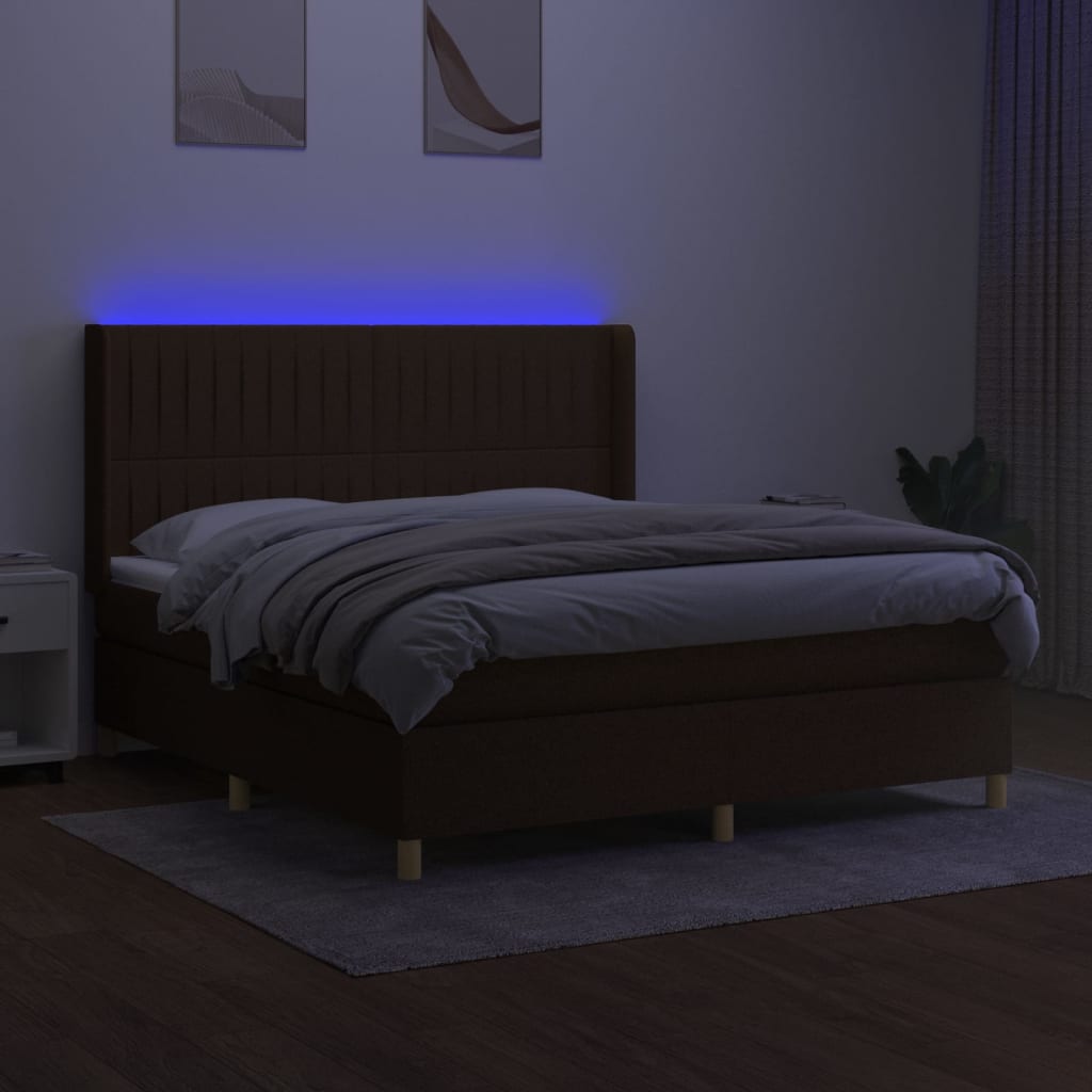Krevet box spring s madracem LED tamnosmeđi 180x200 cm tkanina