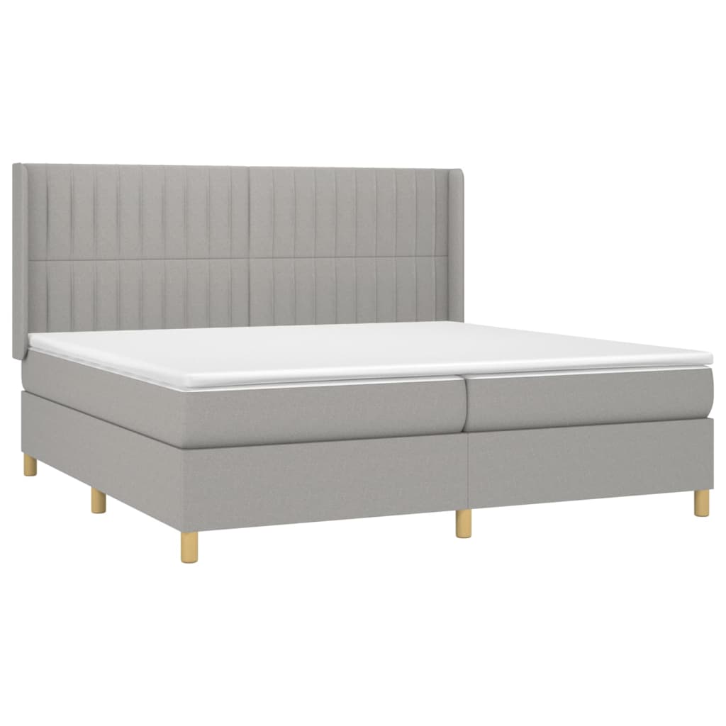 Krevet box spring s madracem LED svjetlosivi 200x200 cm tkanina