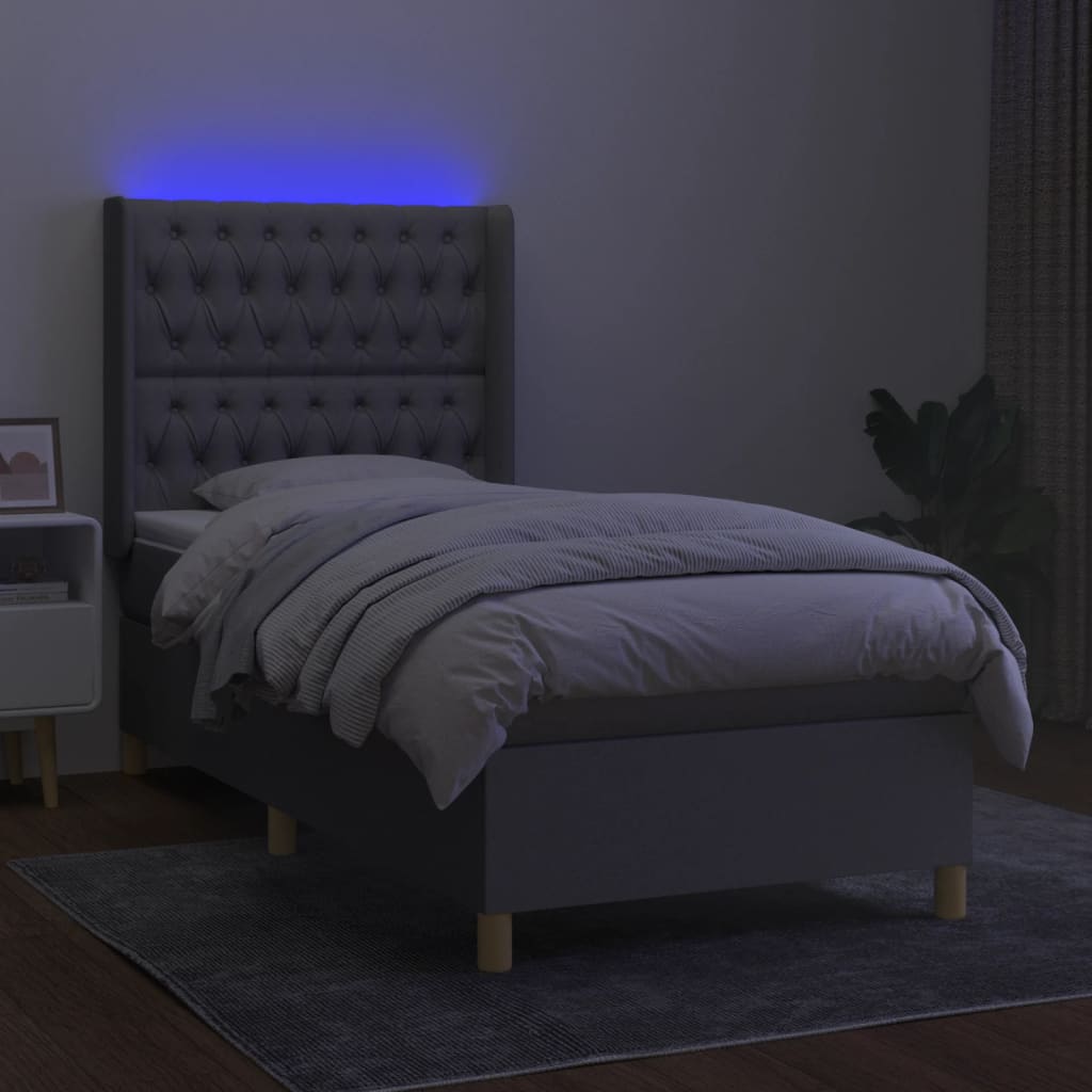 Krevet box spring s madracem LED svjetlosivi 80x200 cm tkanina